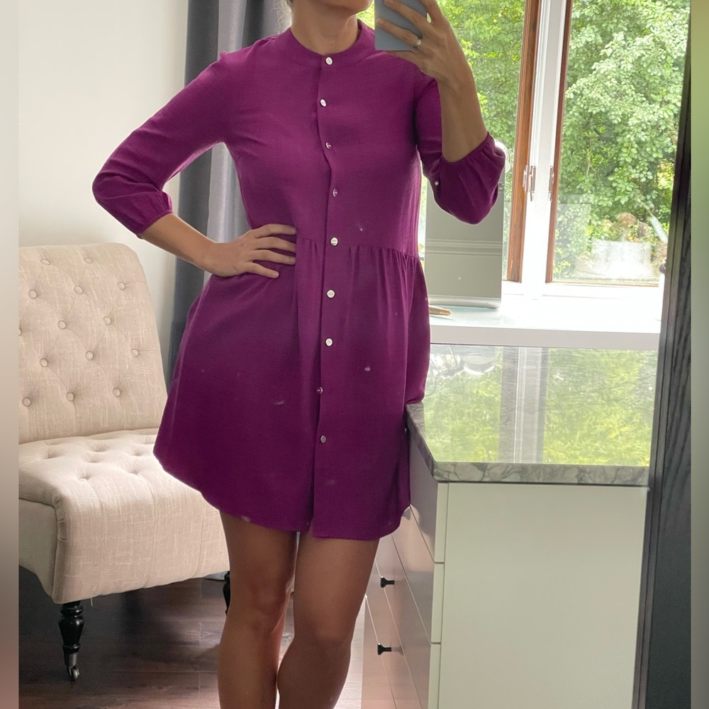 New! DKNY Rich Purple Long Sleeve Mini Dress size 4 fits 6